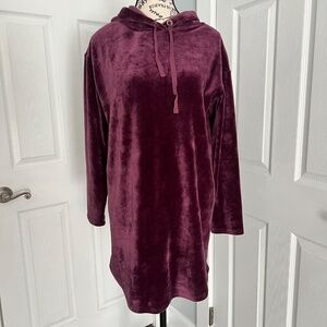 Eye Candy Plum Velour Hoodie Shirt Dress Size M